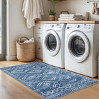 KILOCOCO Boho Entryway Rug 3x5 Area Rug Washable Non Slip Printed Throw Rugs Soft for Kitchen Living Room Dining Bedroom Geometric Moroccan Carpet, Stonewashed Blue