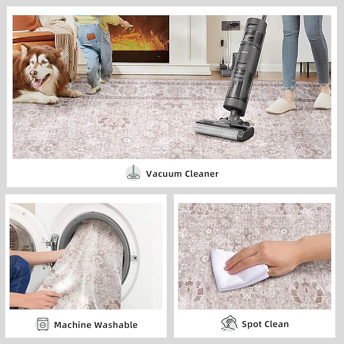 Light Pink 4x6 Rugs for Bedroom Nursery Rug Vintage Aesthetic Cute Boho Floral Washable Area Rug Indoor Carpet for Kids Room Playroom Living Room