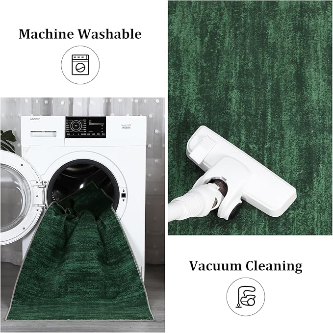 RUGSREAL 8x10 Large Solid Color Rug for Living Room Machine Washable Area Rugs Non-Slip Low-Pile Modern Contemporary Indoor Area Rug Home Office Throw Carpet for Living Room Bedroom, Dark Green