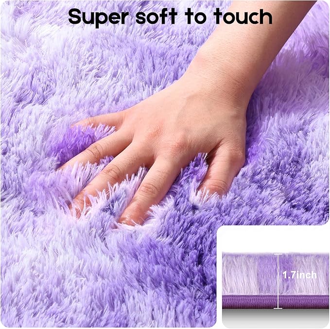 6x9 Area Rugs for Living Room, Fluffy Large Rugs for Bedroom, Soft Shag Fuzzy Non-Slip Carpet for Kids Boys and Girls Nursery Room Dorm Indoor Home Decor (Tie-Dyed Purple, 6ft x 9ft)