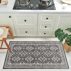 WITSHOCK Washable 2x4 Entryway Area Rug: Soft Non-Slip Backing Washable Rugs Vintage Flower Boho Accent Small Rugs for Bedroom, Kitchen, Bathroom, Nursery Entrance,Black