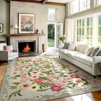 Floral Area Rug Living Room - 8x10 Washable Rugs Non-Slip Soft Bedroom Rugs Under Bed Stain Resistant Accent Indoor Floor Vintage Carpet for Dining Room Kids Playroom Home Office Decor, Grey