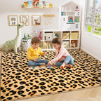 Amearea Soft Leopard Rugs for Bedroom Living Room, 4x6 Modern Cheetah Print Thickened Memory Foam Rug, Fluffy Indoor Washable Animal Rug Carpet for Kids Boys Girls Dorm Nursery Room Home Decor, Khaki