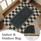 Moynesa Easy Jute Rug Checkered Outdoor Patio Rug 3x5, Washable Rugs for Entryway Non Slip Bordered, Indoor Outdoor Carpet for Living Room Bedroom Kitchen Farmhouse Backyard, Black
