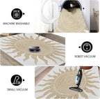 Boho Washable Rugs for Bedroom 7x9, Modern Sun Print Soft Minimalism Area Rug, Non Slip Low Pile Abstract Carpet for Classroom Living Room Decor Dining Room Sofa Kids Nursery Room, Beige Yellow