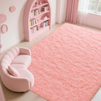 Zentavio Pink Rugs for Girls Room 8x10 Large Area Rugs for Living Room Cute Carpet for Bedroom Washable Soft Fluffy Shag Aesthetic Plush High Pile Rug for Nursery Kids Room Dorm Room