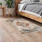 Enkor Area Soft Rugs 2x3 Washable Non Slip Boho Small Floor Entryway Rugs for Hallway, Vintage Style Farmhouse Mat for Kitchen Beige & Red