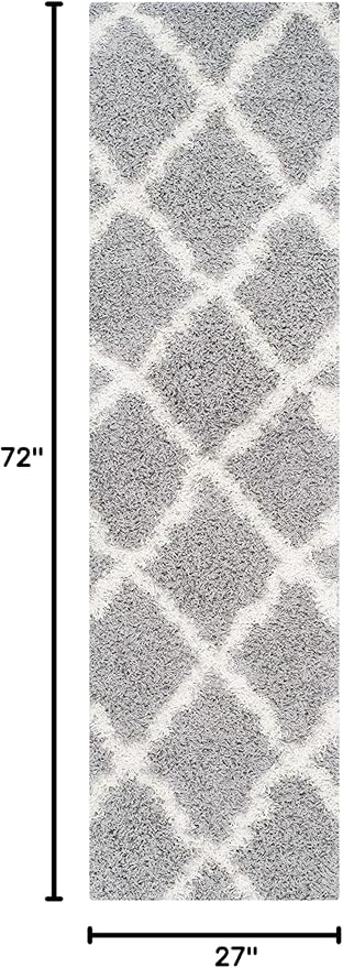 SAFAVIEH Dallas Shag Collection Runner Rug - 2'3" x 6', Grey & Ivory, Trellis Design, Non-Shedding & Easy Care, 1.5-inch Thick Ideal for High Traffic Areas in Living Room, Bedroom (SGD257G)