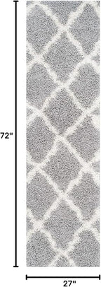 SAFAVIEH Dallas Shag Collection Runner Rug - 2'3" x 6', Grey & Ivory, Trellis Design, Non-Shedding & Easy Care, 1.5-inch Thick Ideal for High Traffic Areas in Living Room, Bedroom (SGD257G)