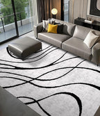 YIHOUSE Modern Rugs for Living Room, 8x10 Washable Black and White Area Rug, Thin Abstract Geometric Striped Rug, Area Rug for Bedroom,Kitchen,Dining Room,Office