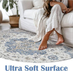jinchan Area Rug 4x6 Vintage Washable Bedroom Rug Floral Medallion Lightweight Non Slip Thin Retro Classic Soft Boho Floor Cover Farmhouse Carpet for Living Room Dining Room Kitchen Blue