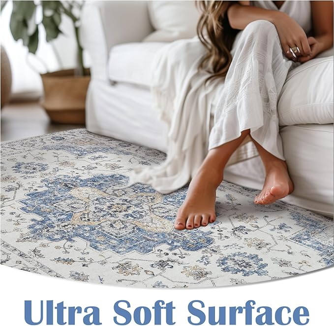 jinchan Area Rug 3x5 Vintage Washable Entryway Rug Floral Medallion Floor Cover Lightweight Non Slip Thin Retro Classic Soft Boho Farmhouse Carpet for Living Room Bedroom Dining Room Kitchen Blue