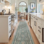 WITSHOCK Washable 3x12 Long Runners Rugs for Hallways,Vintage Neutral Hallway Rugs for Entryway Kitchen Bedroom,Vintage Farmhouse Home Decor(Teal Blue,3x12)