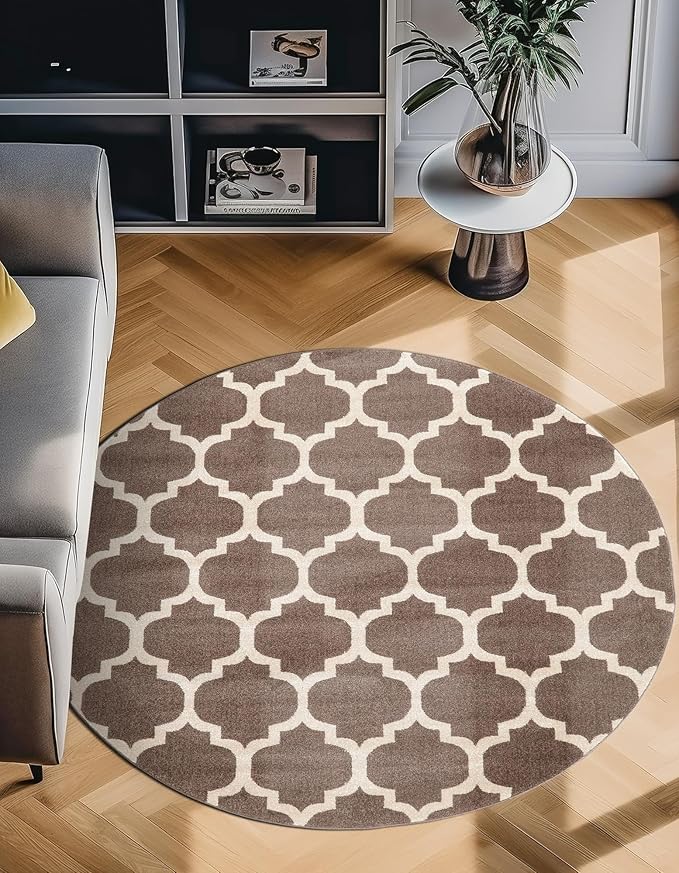 Rugs.com Lattice Collection Rug – 8 Ft Round Brown Medium-Pile Rug Perfect for Kitchens, Dining Rooms