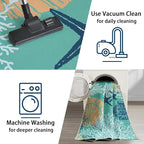 Tritard Coastal Area Rug 3x5 - Small Machine Washable Foldable Throw Rugs Non-Slip Beach Ocean Entryway Indoor Entrance Carpet for Kitchen Bathroom Laundry Bedroom Living Room, Teal and Turquoise