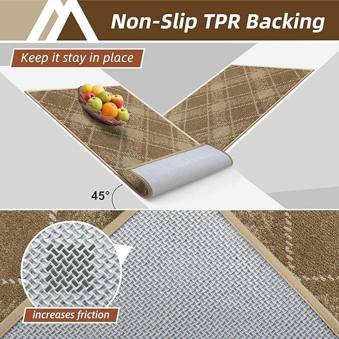 COSY HOMEER Plaid Door Mat 32" x 48",Dirt Trapper Entryway Rugs,Non-Slip Washable Farmhouse Doormat,Low Profile Welcome Mats for Paws Taupe