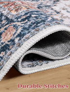 SERISSA Boho Kitchen Runner Rug, 3x7 Washable Non-Slip Runner Rug for Hallways Kitchen Rug, Ultra Soft Vintage Blue Orange Print Distressed Tribal Floor Carpet Runner for Bedroom Entryway Laundry Room