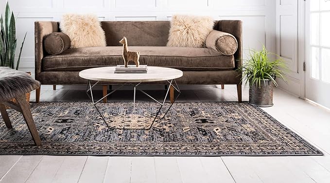 Unique Loom Taftan Collection Border Geometric Tribal Inspired Design Area Rug (9' 0 x 12' 0 Rectangular, Gray/ Black)