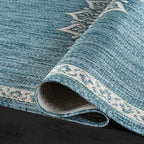 CAMILSON Outdoor Rug 6x9 Medallion Aqua Modern Area Rugs for Indoor and Outdoor Patios Kitchen and Hallway Mats Washable Porch Deck Outside Carpet (Medallion Aqua 6 x 9)