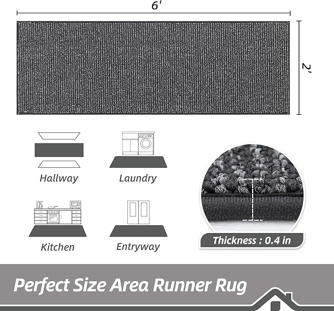 BEQHAUSE Hallway Runner Rugs 2x6, Hallway Rug Non-Slip Washable(Rolled-Up NO Creases), Runner Rug Absorbent Stain Resistant Hall Rug Carpet Runner, Entryway Rugs Floor Mat Laundry Room Rugs, Charcoal