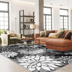 9x12 Outdoor Area Rug Washable Multicolored Patio Rug Tropical Botanical Floral Chenille Waterproof Outdoor Carpet Non-Slip for Deck, Backyard, Porch, Black