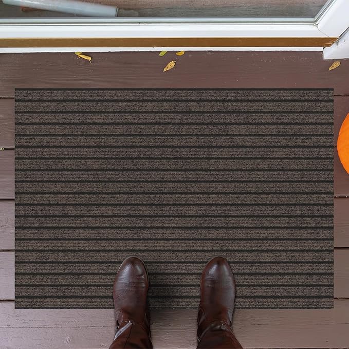 Ottomanson Mud Mat 2'7" x 4' Entryway Rug - Non-Slip Scraper Doormat for Muddy Paws, Dirt Trapping Indoor/Outdoor Mat for High-Traffic Areas, Kitchen, Garage, Patio, Brown