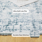 Light Blue 6x9 Area Rug Machine Washable for Living Room, Distressed Non Slip Rugs for Bedroom, Traditional Indoor Retro Floral Accent Vintage Carpet for Office Dining Room, Dorm