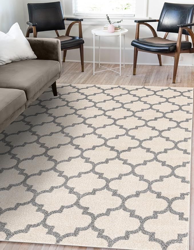 Rugs.com Lattice Collection Rug – 10x13 Beige and Gray Medium-Pile Rug Perfect for Living Rooms, Large Dining Rooms, Open Floorplans