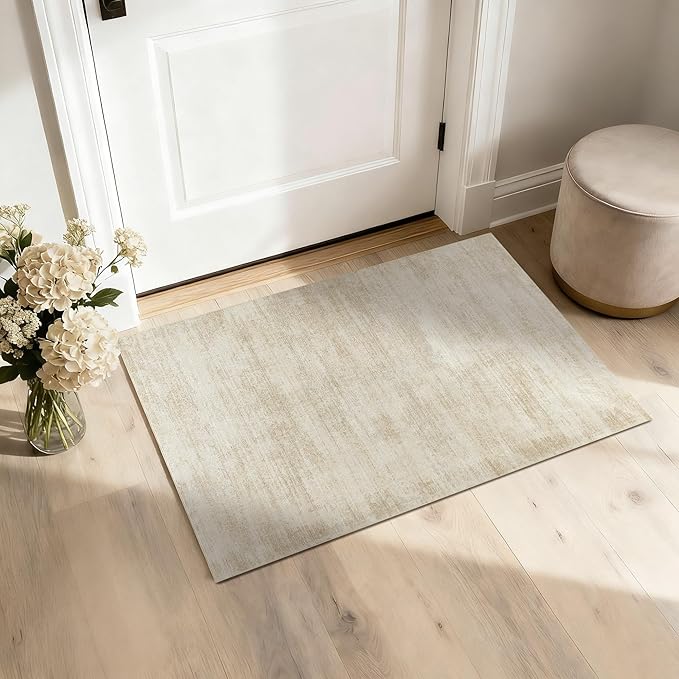 Entryway Rugs 2x3,Abstract Neutral Farmhouse Washable Non Slip Kitchen Rugs,Tan Beige