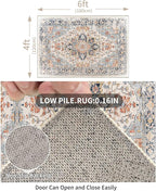 Enkor Area Soft Rugs 4x6 Washable Non Slip Boho Floor Rugs for Living Room Bedroom, Vintage Style Farmhouse Mat for Kitchen Entryway Orange & Black