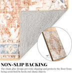 MUJOO 8'x10' Area Rugs for Living Room Large Washable Rug Boho Carpet 8'x10' for Bedroom Non Slip Abstract Soft Low-Pile Orange Navy Blue Floral