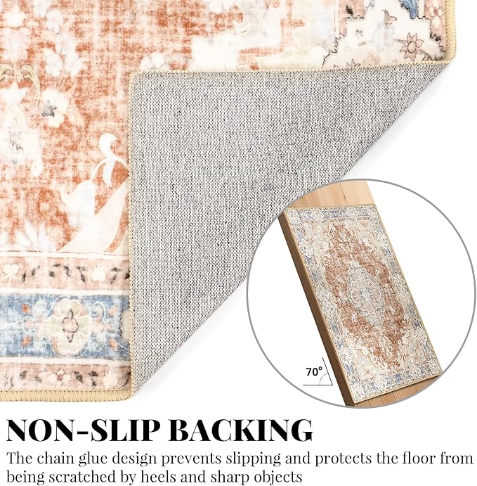 MUJOO 9’x12’ Area Rug Large Rugs for Living Room Orange Rug for Bedroom Dining Room Boho Rug Washable Rug Non Slip Big Carpet Abstract Soft Low-Pile Floral Flowers