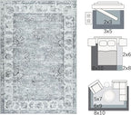 jinchan Fiora Washable Area Rug 8x10 for Living Room Soft Faux Wool Ultra-Thin Stain Resistant Non-Slip Distressed Vintage Floral Large Carpet for Bedroom Dining Room Home Office Nursery(Grey, 8'x10')