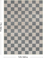 Machine Washable 5x7 Area Rugs for Living Room Checkered, Non Slip Soft Low Pile Geometric Modern Neutral Playroom Rugs for Bedroom Indoor, Large Carpet Rugs for Dining Room Kitchen(Grey, 5'x7')