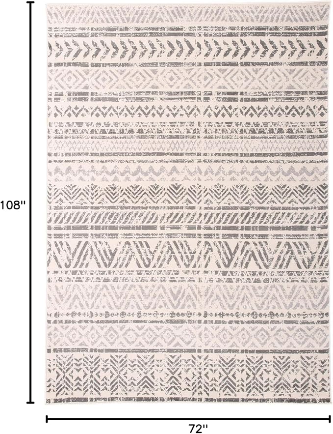 Rugshop Geometric Boho Area Rug – Gray Tribal Pattern, Perfect for Living Room, Bedroom, Dining Room, 6'6" x 9'