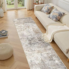2X10 Washable Runner Rug for Hallway: Soft Neutral Modern Abstract Area Rug - Non-Slip Low Pile Long Throw Indoor Carpet for Kitchen Entryway Kitchen Bedroom Laundry - Brown Grey