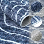 LIVEBOX 8x10 Modern Area Rugs for Living Room, Abstract Non-Slip Washable Rugs, Minimalist Wave Striped Neutral Boys Girl Nursery Area Rug for Bedroom, Carpet for Playroom Office(Navy Blue,8'x10')