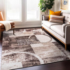 Rugshop Contemporary Abstract Circle Design Area Rug, Carpet with Jute Backing for Living Room, Dining Room, or Bedroom, Brown, 7'10" x 10'2"