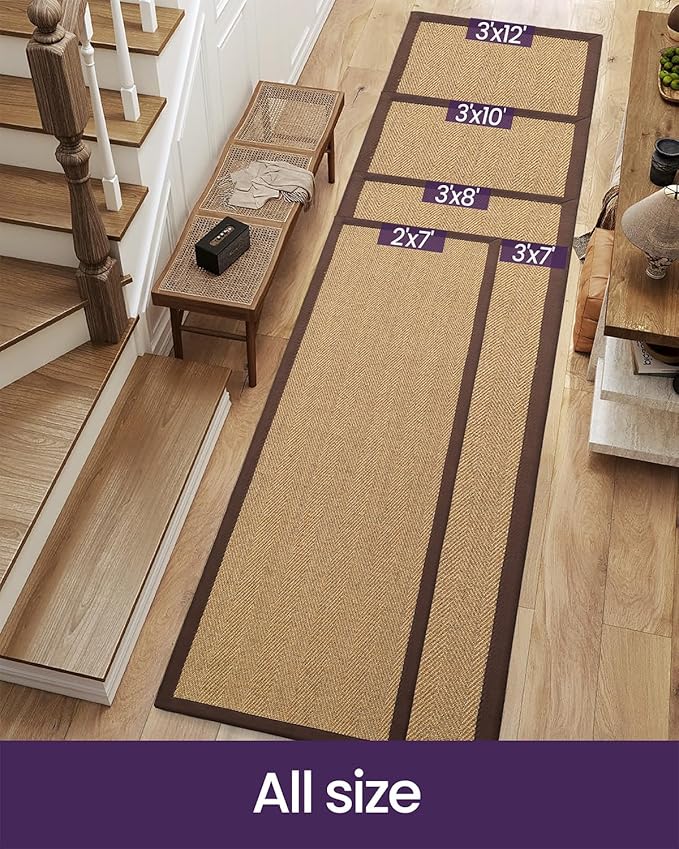 DEXI Hallway Runner Rug 3x8 Jute, Woven Braided Sisal Runner Non Slip, Entryway Farmhouse Runner Carpet for Indoor Luandry Hall Backdoor Bedroom, Natural/Brown