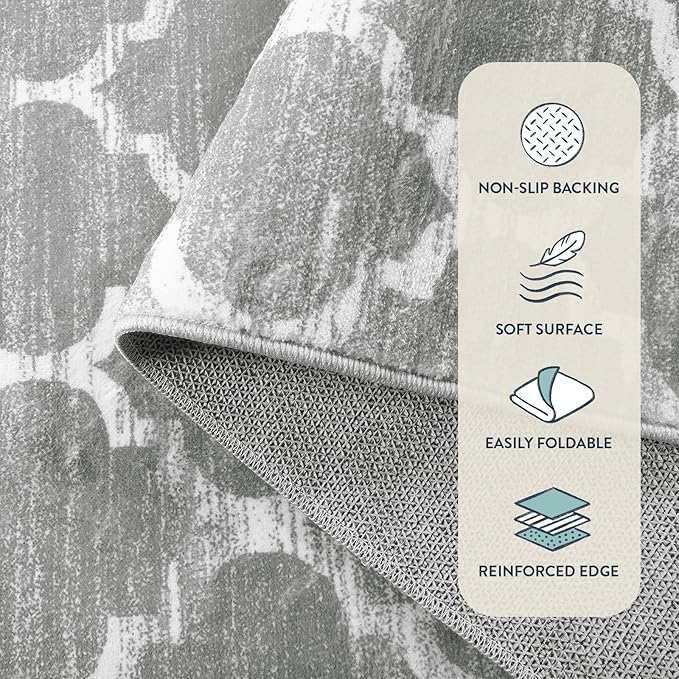 Lahome Moroccan Machine Washable Rug - 5x7 Area Rugs for Living Room Non-Slip Grey 5x7 Bedroom Rugs Throw Large Modern Trellis Carpet for Entryway Office Kitchen Dining Room Rug Decor (5'x7', Gray)