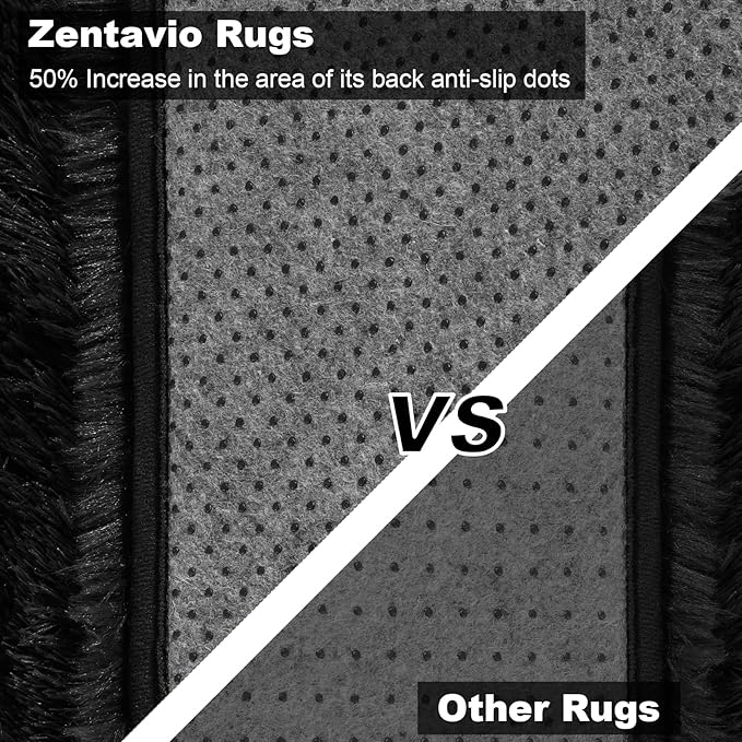 Zentavio Black Area Rugs for Living Room Bedroom 9x12 Large Men Room Carpet Fluffy Furry Shag Aesthetic Plush High Pile Floor Rug for Nursery Kids Room Dorm Home Decor