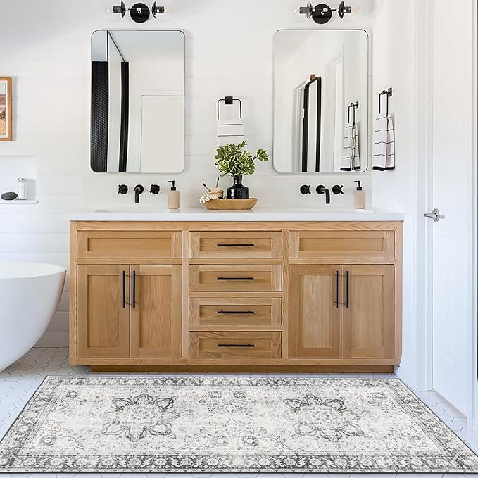 ReaLife Rugs Machine Washable Area Rug Runner - Living Room Bedroom Bathroom Kitchen Entryway Office - Padded Low Pile Stain Resistant Premium - Boho Farmhouse Vintage - Joy - Gray 2'6" x 6'