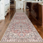 KOZYFLY Long Runners for Hallways 3x10 Ft Washable Kitchen Rug Faux Wool Printed Stair Runner Floor Carpet for Bedroom Entryway Stairs Kitchen Hall Indoor Use, Terracotta/Beige