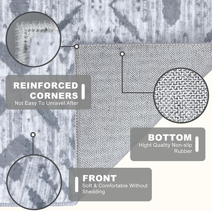 KILOCOCO Hallway Runner Rug 2.6'x16' Washable Printed Moroccan Runner Rugs Non Slip Entryway Rugs Soft Indoor Long Floor Rug for Bedroom Kitchen Living Room Geometric Boho Carpet Runners, Grey White