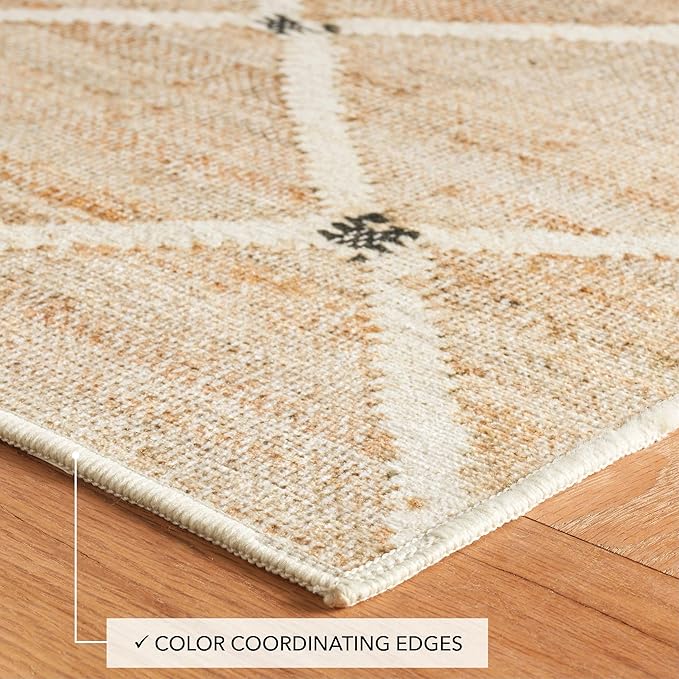 Dash and Albert Kali Machine Washable Area Rug - 5' x 8' Natural - Diamond Accent Rug - Anti-Slip Backing, Lightweight, Machine Washable, High Traffic Areas Kitchen, Mudroom, Laundry Room