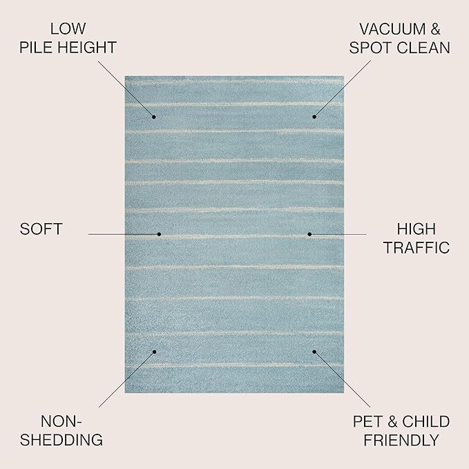 JONATHAN Y Williamsburg Minimalist Stripe Turquoise/Cream Indoor Area Rug, 8x10, Contemporary, Modern, Easy-Cleaning for Living Room, Bedroom, Kitchen, Pet Friendly, Non-Shedding (MOH201B-8)