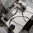 YIHOUSE Curve 9x12ft Modern Washable Area Rug for Living Room Bedroom - Large Abstract Black and White Rug Non-Slip Ultra-Thin Home Decor