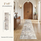 2X8 Washable Runner Rug for Hallway: Soft Neutral Modern Abstract Area Rug - Non-Slip Low Pile Long Throw Indoor Carpet for Kitchen Entryway Kitchen Bedroom Laundry- Brown Grey