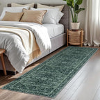 KOZYFLY Runners for Hallways 2x7 Ft Washable Kitchen Runner Rug Boho Runner Rug for Entryway Indoor Printed Faux Wool Long Floor Carpet Runner for Bedroom Laundry Kitchen Hallway, Dark Green