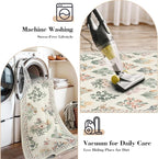 Wonnitar 5x7 Rug for Bedroom Decor, Washable Nursery Rug for Baby, Neutral Ultra-Thin Non Slip Floral Print Carpet for Kids Room Farmhouse Living Room Office, Cream Beige